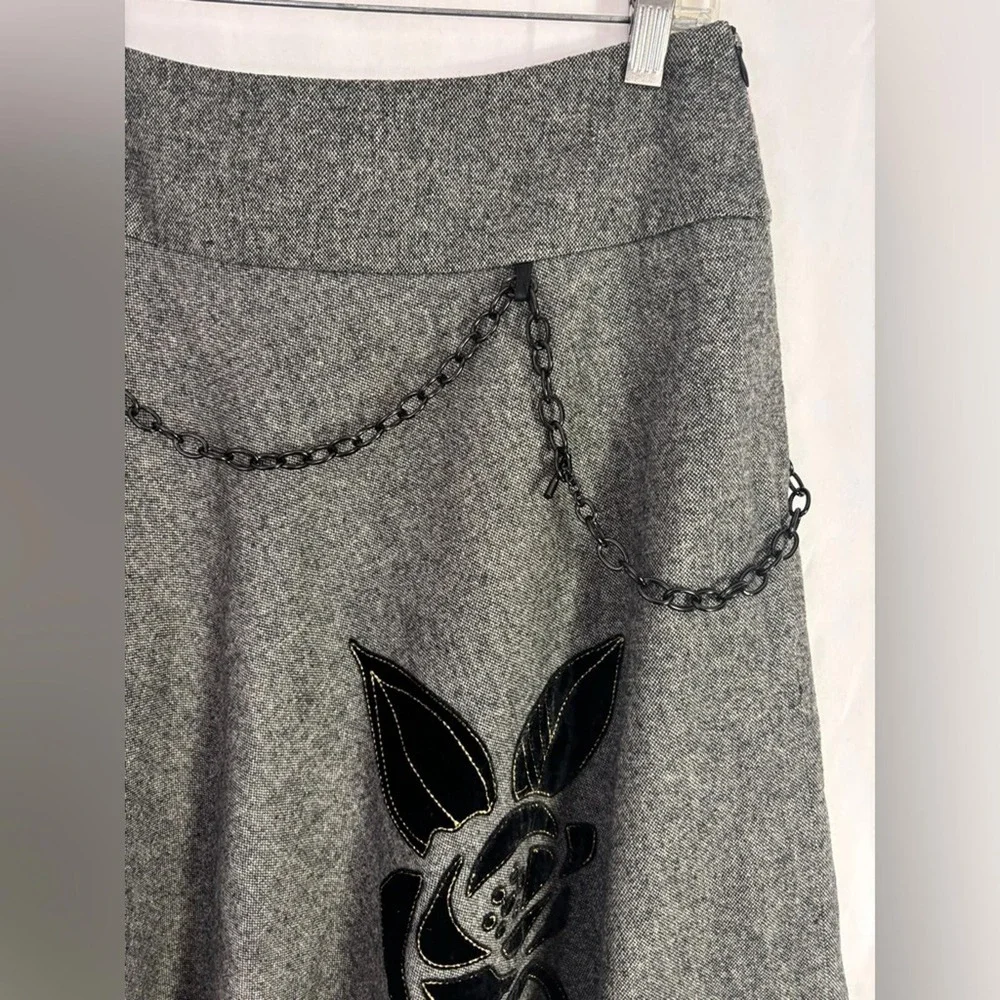 Wool Blend Steam Punk Velvet Floral Goth Fairy A-Line Knee Length Skirt Size M